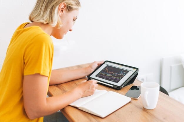 A millennial person thoughtfully looking at a financial chart on a tablet, surrounded by symbols of traditional investments like houses, stocks, and mutual funds, with a faint, less prominent crypto symbol in the background.